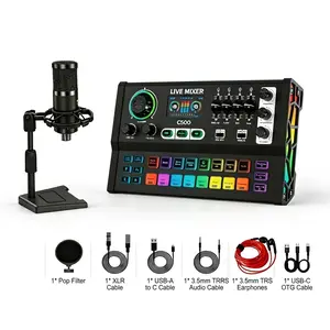 Hosabely Portable C500 Pro Cardioid Condenser Microphone Bundle - 48V Connection, 1-Click Voice Removal, Rack-Level Quality, Silicone-Equipped, Noise-Reducing Mobile Recording Studio Package for Podcasting, Karaoke