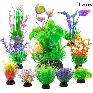 Artificial Plant Fish Tank Decoration, 11pcs/set Mixed Plastic Aquatic Plants Fish Tank Decoration Plant, Fish Tank Accessories for Home & Aquarium