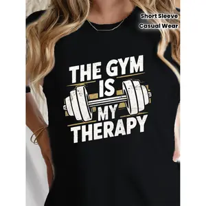 Women's Motivational Weightlifting T-Shirt - Lifting Dumbbells Graphic, Short Sleeve Crew Neck Top, Regular Fit Tee for Gymnastics, Weight & Casual Wear - Spring Summer Fall Comfortable Apparel