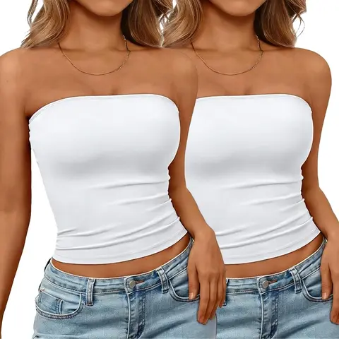 COCCKO Women's Elastane Stretchy Backless Sleeveless Solid Tube Crop Tops - Slim Fit 2000s Cute Tops for Everyday Summer Casual Going Out, Matching Cardigan