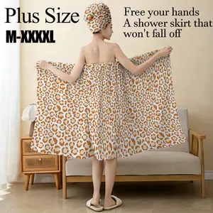 2pcs Light Leopard Print Bath Skirt & Hair Towel Set, Plus Size M-XXXXL, Premium Microfiber Soft Absorbent, Non-Slip Adjustable Shower Wrap, Multi-Use Spa Robe, Ideal for Summer, Bathroom, Pool & Beach