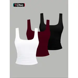 Women's Solid Color Tank Top, Casual Sleeveless Crop Top for Summer, Ladies Clothes for Daily Wear