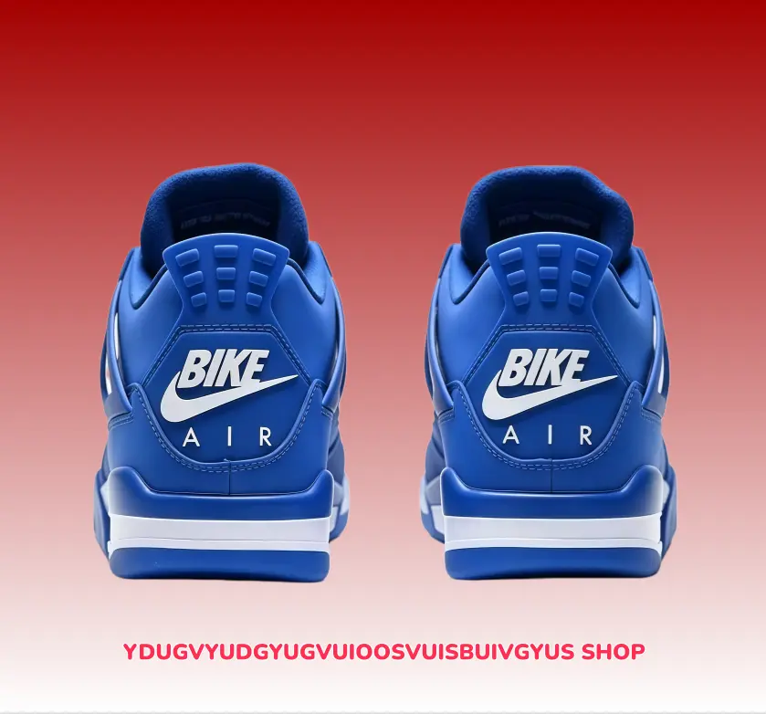 smooth polished cowhide basketball kicks, glossy solid royal blue high-top with perforated grid window, air cushion midsole & grooved traction rubber sole, with new shoe box, city daily transit street outfit collocation casual wandering footwear