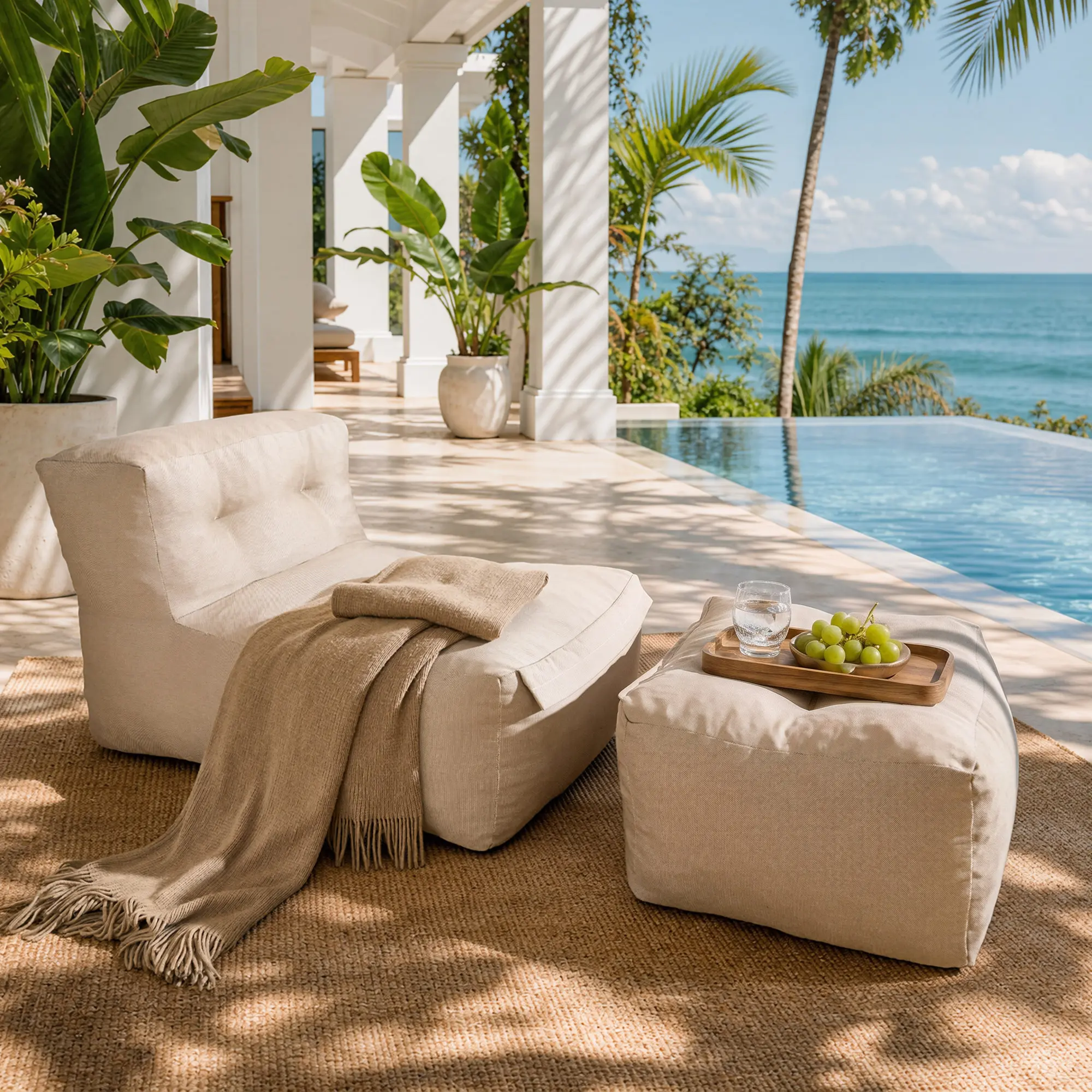 【SohoChic Sale】OVIOS Oversized Bean Bag Lounge Sofa Set with Ottoman, Plush Floor Lounge Chair with Footrest & Soft Cushions, Comfy Indoor Outdoor Cloud Couch for Living Room, Bedroom, Game Room & Patio