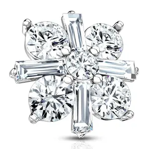 Fifth Cue 14G Princess Cut CZ Crossed Square Surgical Steel Dermal Anchor Top for Piercings