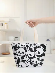 Panda Print Lunch Bag, Large Capacity Insulated Cooler, Lightweight Travel Handbag, Unisex Casual Style, Ideal for Hiking & Camping