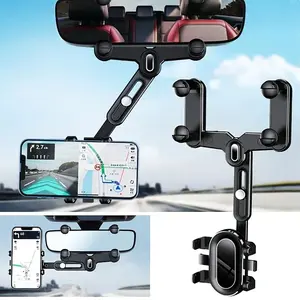 Adjustable Car Phone Holder, 360° Rotatable Rearview Mirror Phone Holder for Car, Retractable Navigator Bracket for Universal Car Mobile Phone Devices, Car Phone Mount, Car Cellphone Mount