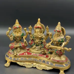 Power Trio Set Laxmi Ganesh Saraswati Religious Decor Figurines for Home Altar