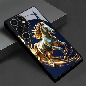 Gold Running Image Wallpaper, Crystal Clear Scratch-Resistant Tempered Glass, Ultra-Thin Lightweight Shockproof Case for Samsung Galaxy Series