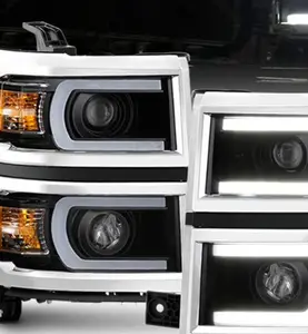 Headlight Assembly w/Bulbs for 2014 2015 Chevy Silverado 1500 Headlamp with LED DRL Replacement Factory OE Style Driver and Passenger Side