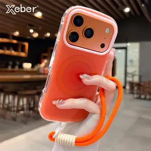 Luxury Lanyard Magnetic For Magsafe Matte Glossy Case For iPhone 17 16 15 14 Pro Max Cute Oval Corners Wireless Charging Cover