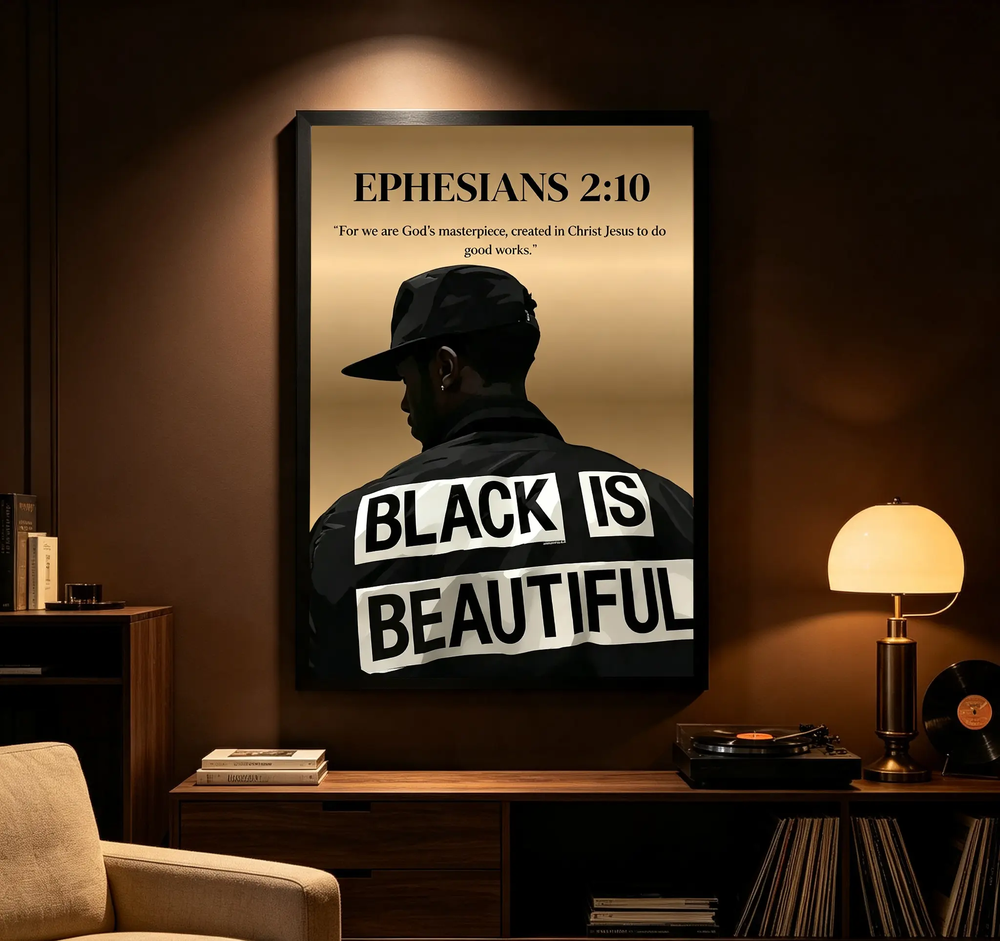 Ephesians 2:10 Bible Verse Black Man Canvas Poster, Afro American Culture Wall Art, Hypebeast Melanin Decor, Inspirational Black Excellence Gift for Unique Room Decor & Living Room