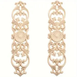 Wood Carved Applique Set, Farmhouse Wood Decorative Unpainted Wooden Pediments for Wall Hanging, Indoor Log Craft Ornament for Bedroom