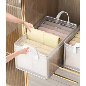 【Clothes storage box】4-Piece Stackable Plastic Storage Boxes with Lids and Handles Durable PVC Collapsible Containers for Clothes Books Toys Space-Saving Home Organization Multi-Purpose Solution