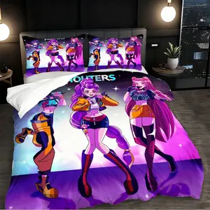 3-Piece Demon Hunter Girl Quilt Set, Includes Duvet Cover and Pillowcase, Vibrant Stage Design, Cool Anime Print, Bedroom Bedding Set