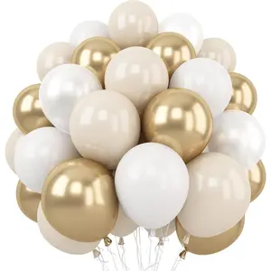 White and Gold Balloons, 12 Inch White Sand Gold Metallic Latex Balloons, Beige Gold Party Balloons for Boho Birthday Baby Shower Engagement Wedding Anniversary Party Decorations