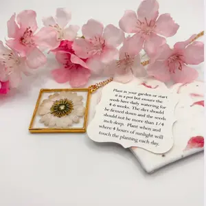 White Flower Necklace with Plantable Seed Paper Included: Handmade Necklaces, Resin Necklace, Real Flower Necklace, Jewelry Gift