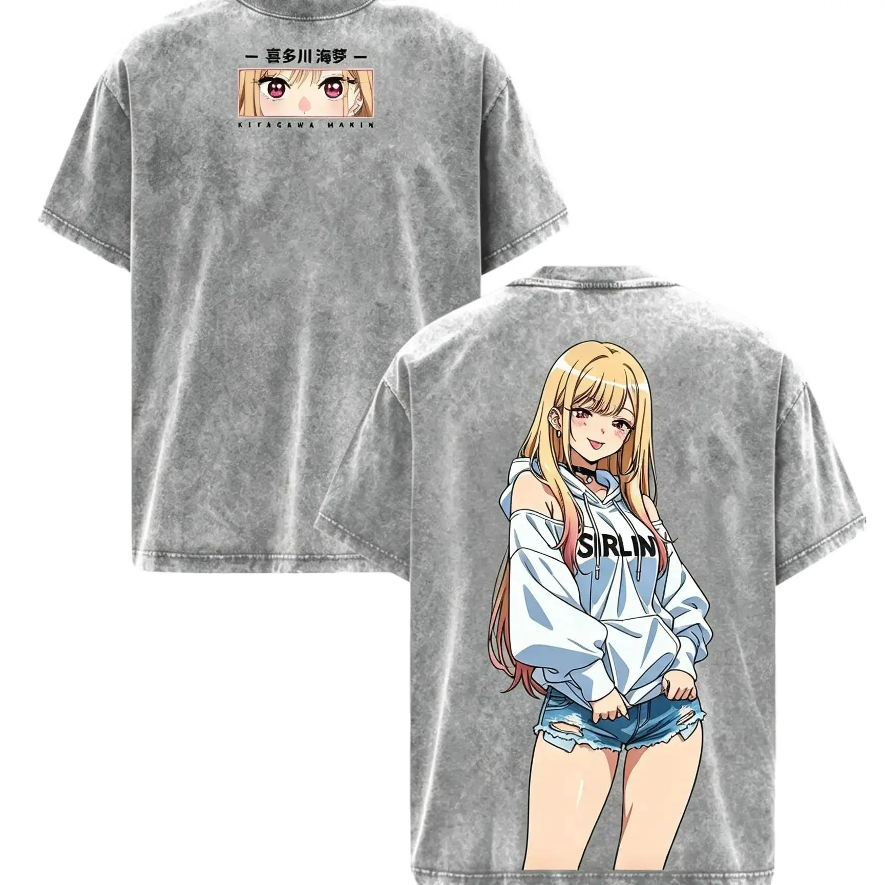 Marin Kitagawa | My Dress-Up Darling Washed Tee Streetwear Tee Cosplay Queen — A Girl Who Lives Through Passion” — For Anime Fans, For Drops That Radiate Playful Energy Y2K Streetwear Graphic Tee