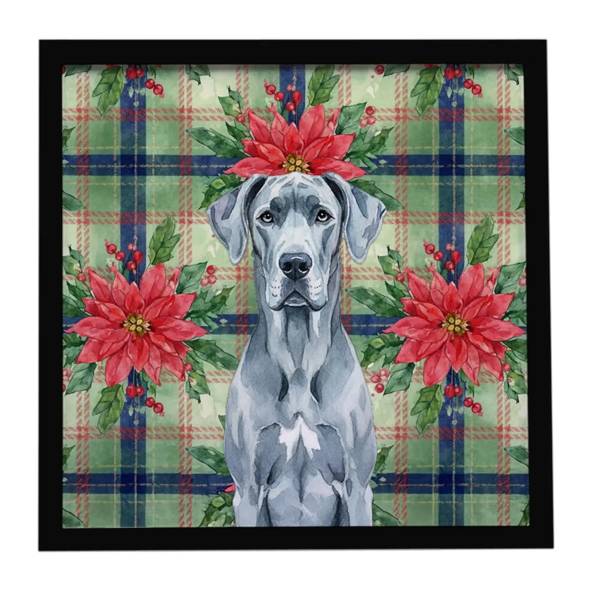 Carolines Treasures WDK8654MFP88 8x8 in. Aluminum Framed Blue Great Dane Christmas Poinsettias Metal Print - Contemporary Art Home Decor Wall Decoration with Hanger, Animal-Themed Flower Gift for Bathroom Home Supplies
