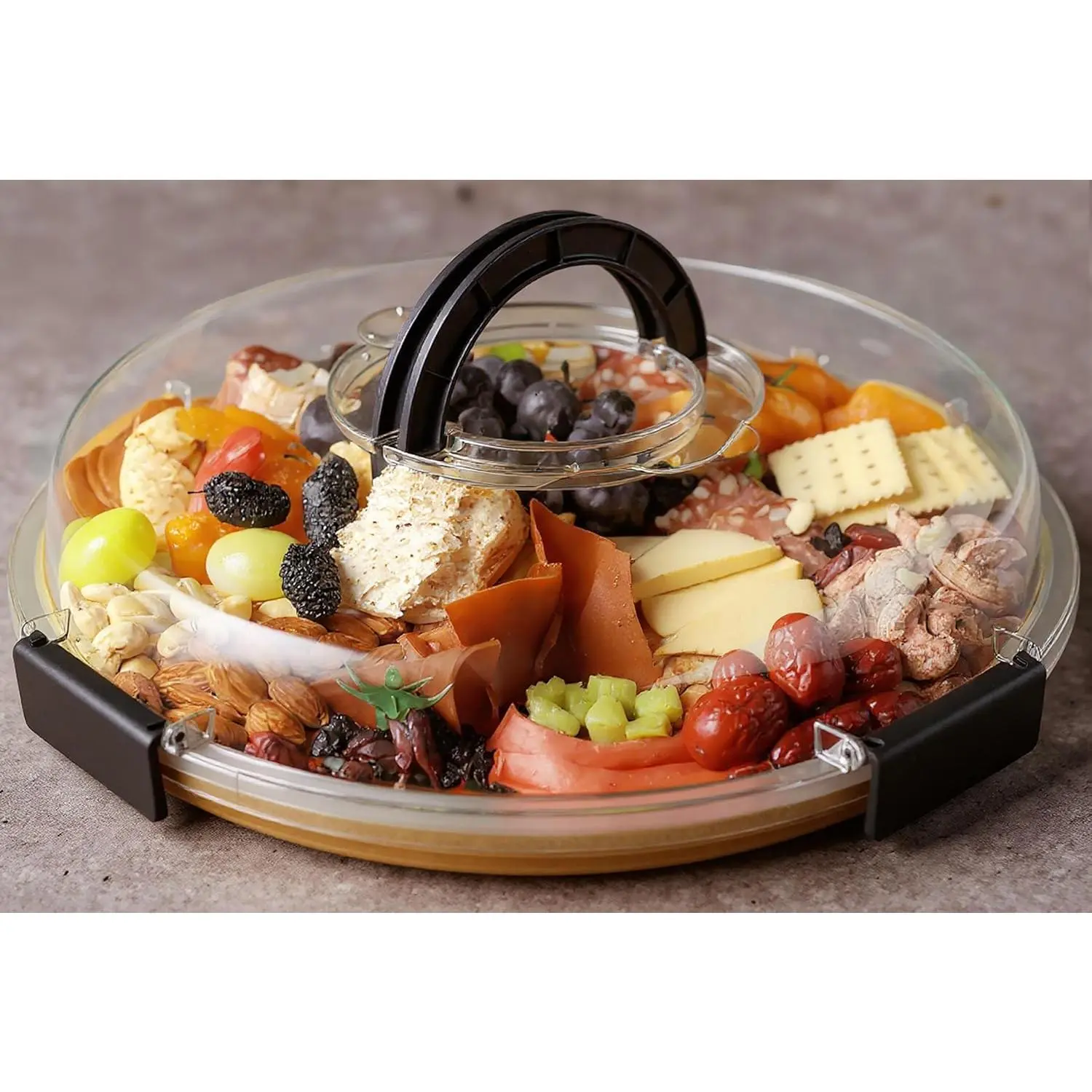Transparent Lid Round Charcuterie Board - Durable, Scratch-Resistant Multi-Use Tray, Portable Travel Picnic Cheese & Meat Fruit Platter, Kitchen Preserving Container, New Home Gift for Women