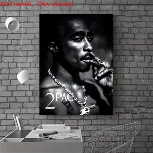 1 piece/set frameless canvas painting print poster, Popular hip-hop culture Characters realism art，Tupac Shakur Smoking Portrait，a perfect gift for Rap Music loves, ideal gift for bedroom, living room, dorm hallway, kitchen, mural, wall decoration, room