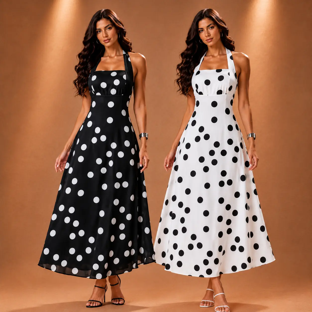 Women's Casual Halter Neck Polka Dot Maxi Dress, Womenswear