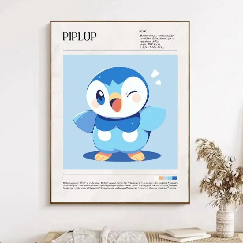 Piplup Poster, Wall Art for Living Room, Gaming Style Decor, Kitchen Wall Art, Anime Poster, Unframed, Guardians of Lake Vsalor