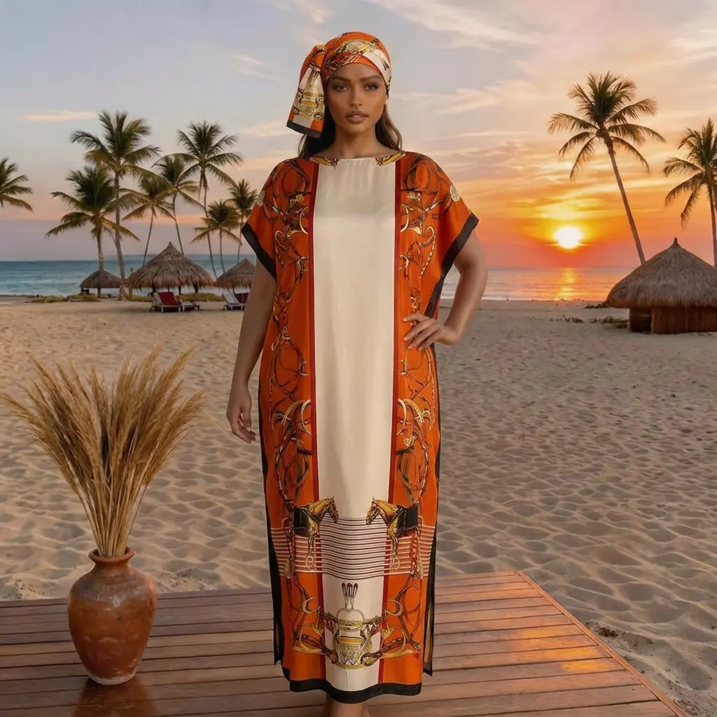 Women's Elegant Animal Print Long Dress Set, Slim-Fitting Moo Moo Skirt & Scarf, Beach Sun Protection Shawl, All Seasons Fashion