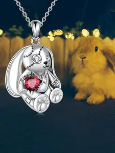 Vintage S925 Sterling Silver Bunny Pendant Necklace, Unique Halloween Jewelry Gift for Friends, Birthday Anniversary Present