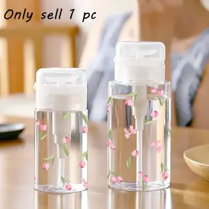 Transparent, reusable travel-sized bottle/makeup remover dispenser with floral pattern, comes with a 3.38oz portable pump dispenser for nail polish remover, toner, makeup remover, hand wash only, Makeup Remover Tool, Cosmetic Tool