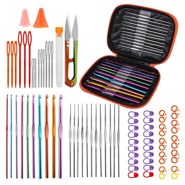 Harxvto 96Pcs Crochet Needles Set with Storage Case Ergonomic Knitting Hooks Stitch Marker DIY Hand Knitting Craft Art Tools for Beginners