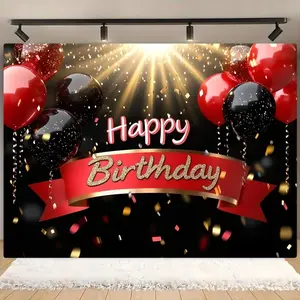 Birthday Party Background Banner, 1 Count Red and Black Balloon Birthday Background Banner, Photo Background for Birthday Party, Garden, Home Decoration, Ornaments, Happy Birthday