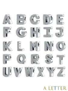 One high-quality silver-plated zircon letter pendant (26 letters) DIY accessory, a beaded gift for vacations, with a unique and simple design, suitable for making bracelets, necklaces, and other jewelry, Alphabet Pendant, DIY Jewelry Accessories