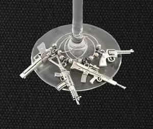 2nd Amendment Gun Wine Glass Charms Set of 4 with Detailed Gun Designs for Easy Identification