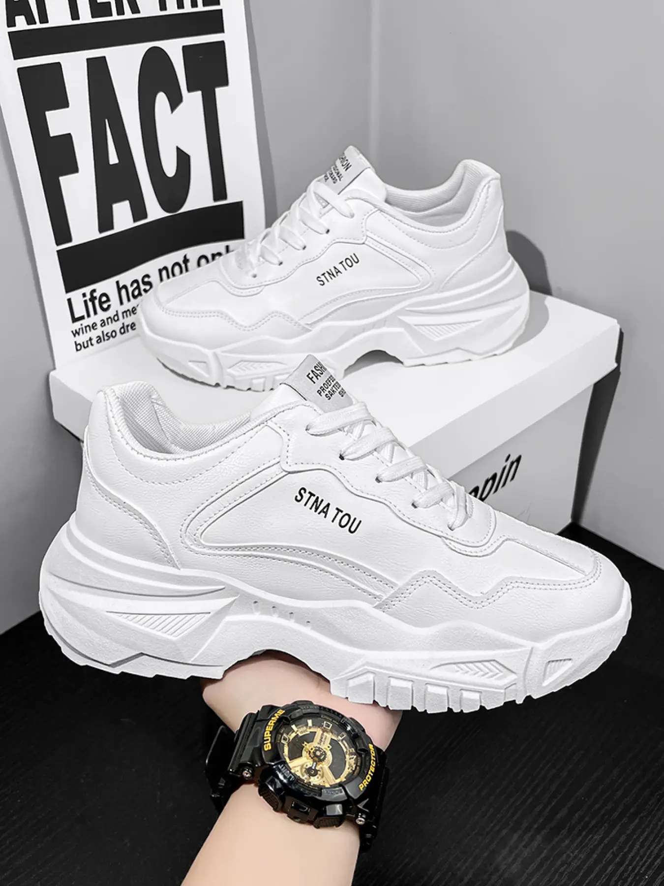 Men's Korean Trendy White Sneakers | Breathable Elevator Shoes with Hidden Lift | Fashion Dad Shoes, Casual Lifestyle Sneaker, Trendy Walking Sneaker, All Seasons Sneakers, Stylish Sneakers, Wearable Sneakers