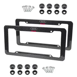 carbon fiber texture plastic license plate frame fiber black aluminum alloy metal license plate holder  For Audi Car Accessories