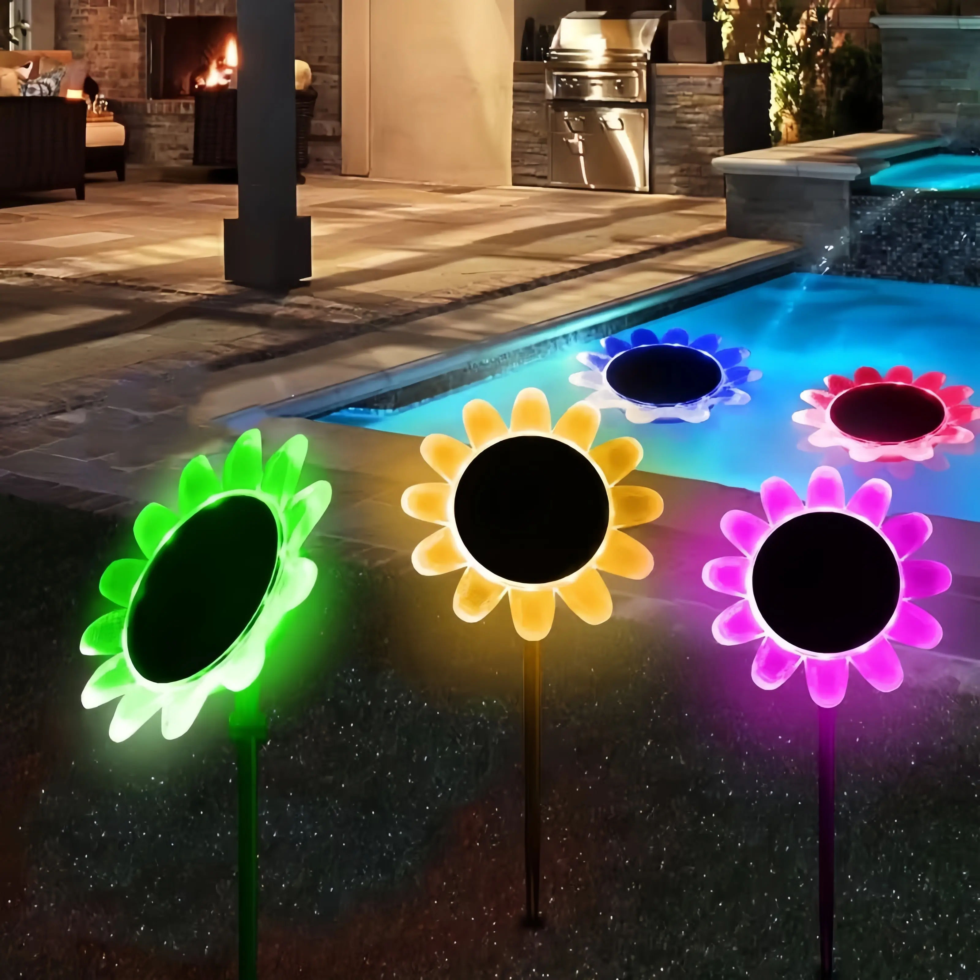 4-Pack Solar-Powered Waterproof Petal Lights Color-Changing Gradient, Smart Shape Transformation Ideal for Bathroom Decor Lighting, Garden & Lawn Accents, Pool & Pond LED Lighting
