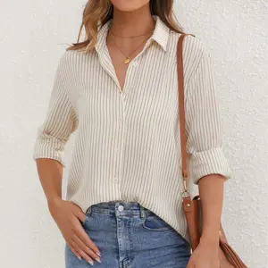 YAMANMAN Women's Button Down Shirts Causal Collared Blouses Work Office Long Sleeve Chiffon Blouse for Ladies