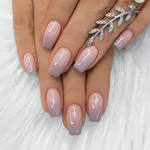Elegant Fade Press On Nails | CurvLife Nail | 24pcs Medium Square Fake Nails | Glossy Finish with Subtle Pink-Purple Gradient | Easy to Apply, Comfortable & Long-Lasting | Great for Bridal Showers, Art Gallery Visits, Upscale Dinners & Formal Events