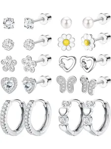 Hypoallergenic Screw Back Earrings for Girls Women Surgical Steel Earrings Cute Girls Earrings Set For Sensitive Ears10 Paris Colorful CZ Flower Butterfly Stud Hoop Earrings Stud Earring Jewelry