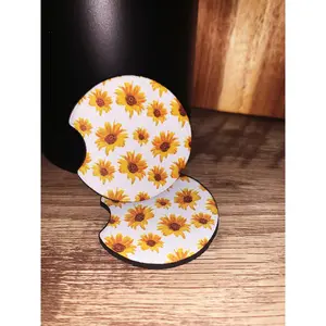 White Sunflower Car Coasters