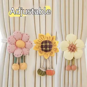 Modern Minimalist Curtain Tiebacks – 2 Pack, Adjustable Fabric Holdbacks with Decorative Flower, 16.5 Inches Long