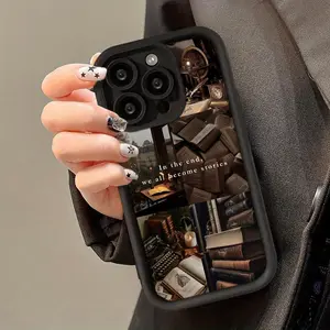 Literary Collage Pattern Case for iPhone 17 Air 16 15 14 Pro Max 13 12 11 XR XS Plus Shockproof Full Camera Protection Durable slim Silicone Cover