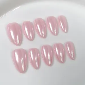 MAGIC NAILS Hailey Bieber Nail Stickers Minimalist Luxury Short Pink Almond Shape Press on Nails Handmade Sheet for Quick Stylish Nail Changes
