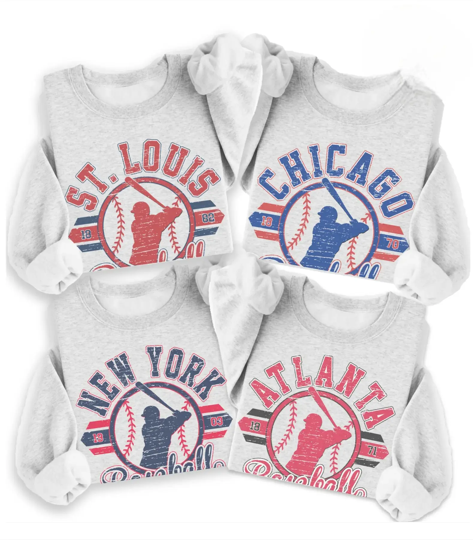 Vintage Baseball Sweatshirt Retro Established City Baseball Pullover Sports Unisex Crewneck Sweatshirts Sublimation Print Casual Graphic Top