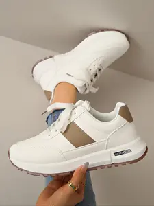Women's Fashionable Patchwork Design Lace Up Sneakers, Casual Comfortable Breathable Sports Running Shoes, All-match Basic Shoes for Daily Wear, Athletic Shoes, Casual Running Footwear