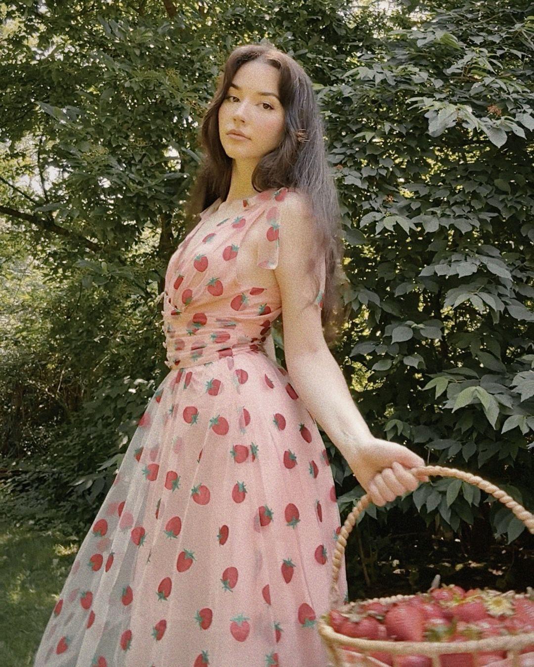 PINK 1950S STRAWBERRY MESH SWING DRESS Casual Elegant Classy Casual Breathable Outfits