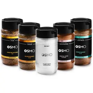 OSMO Kitchen Seasonings and Sea Salt Bundle, Flakey White Sea Salt, Signature Butcher Rub, Golden Gourmet Blend, Coastal Catch Seasoning & Garden Harvest Blend (Pack of 5)
