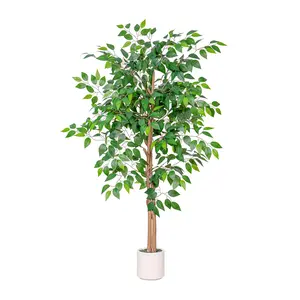 VIVATREEES Artificial Ficus Tree with White Planter, 5FT/6FT,  Realistic Faux Silk Indoor & Outdoor Plant for Home Office Living Room, Porch, Garden Decor