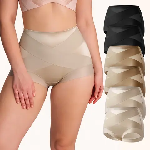 LILYLOVE Women's 6-Pack High Waisted Essential Silk Panties - Lightweight, Soft Breathable Fabric, Criss Cross Waistband, Full Coverage No Show, Minimalist Fit (S-XXL) - Ideal for Christmas, Birthday Gifting